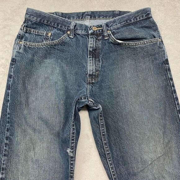 Wrangler Jeans Mens 34 Blue Denim Regular Fit Straight Distressed 31 Inseam - Picture 4 of 15